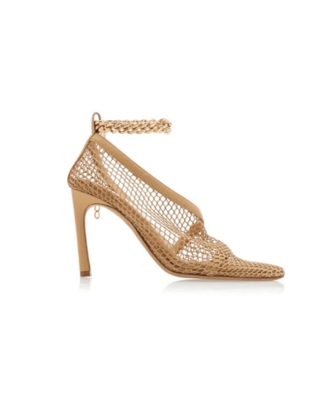 Bottega Veneta Tan Mesh Chain-Ankle High Heel Pump